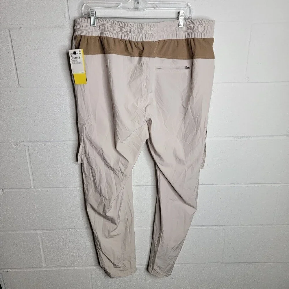 Zella Mens Activewear Cargo Pants Beige Two Tone XL Drawstring NEW Gym Workout